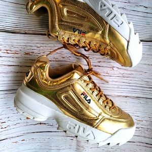 FILA Disruptor 2 Gold Metallic Chunky Sneakers